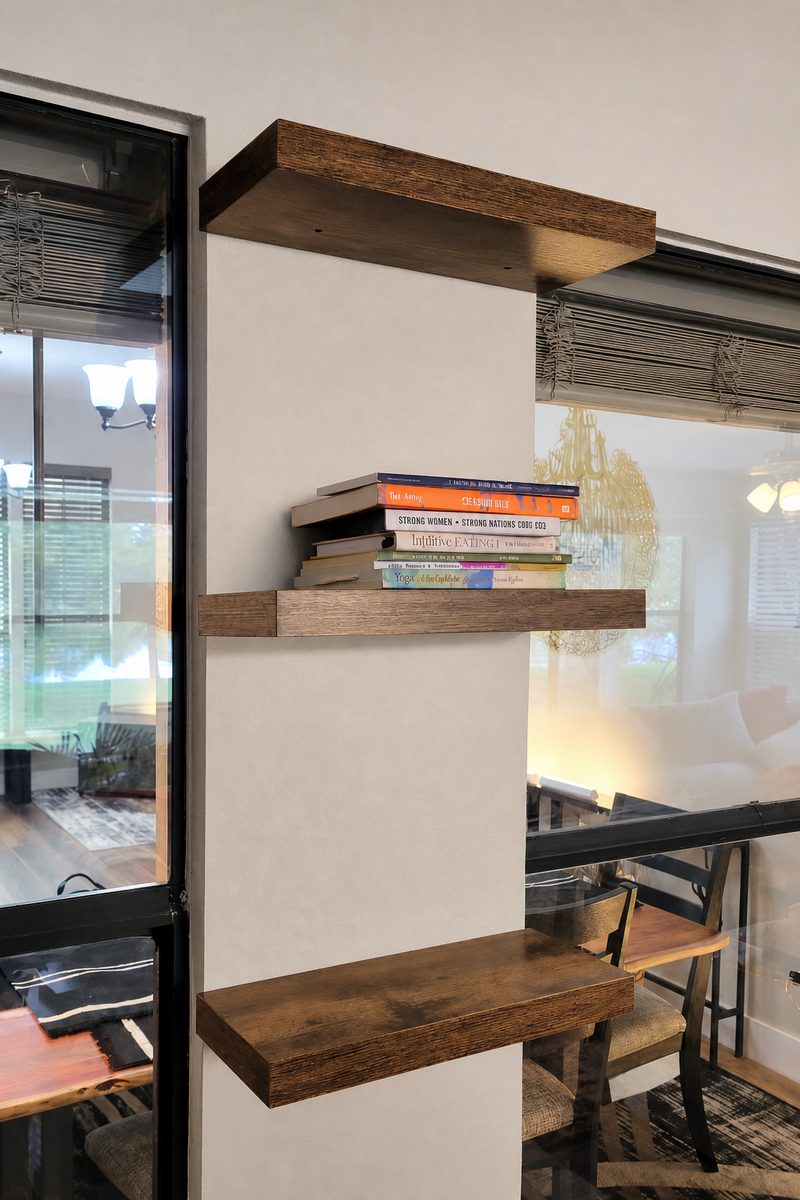 Floating shelves installed on a wall