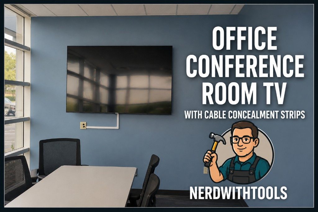 Office conference room TV mount with cable concealment strips
